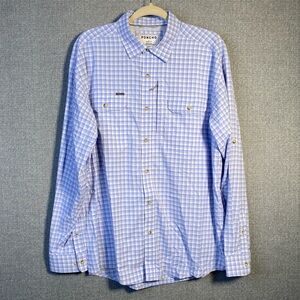 Poncho The Wahoo Large Men’s Blue White Check Performance Outdoor Fishing Shirt